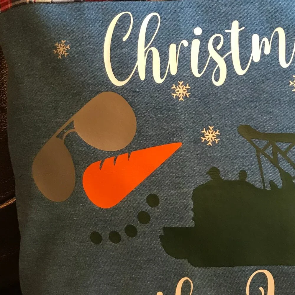 Holiday Lake Scene Pillow Cover, Appliqued Christmas on the Lake w/Pontoon 18x18